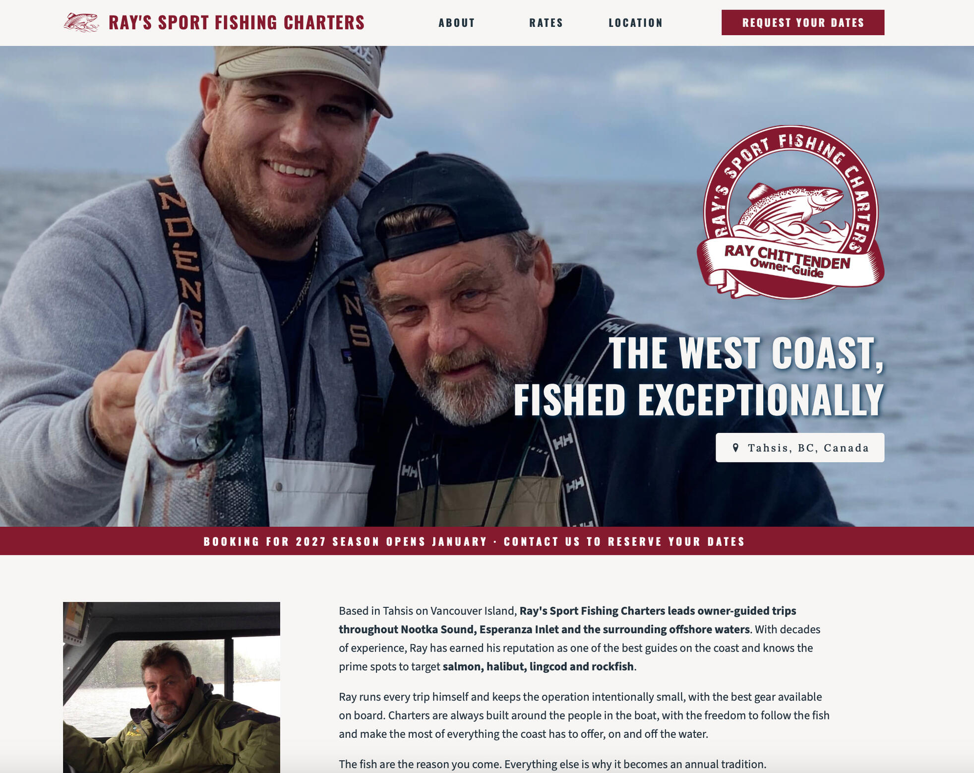 Ray's Sport Fishing Charters website homepage